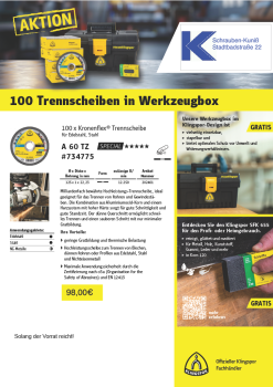 100 Trennscheiben in Werkzeugbox