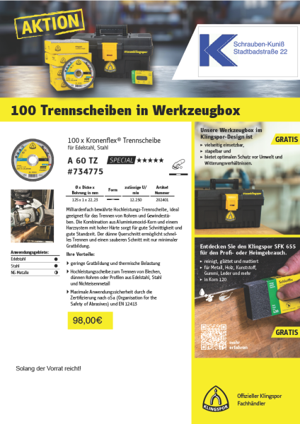 100 Trennscheiben in Werkzeugbox